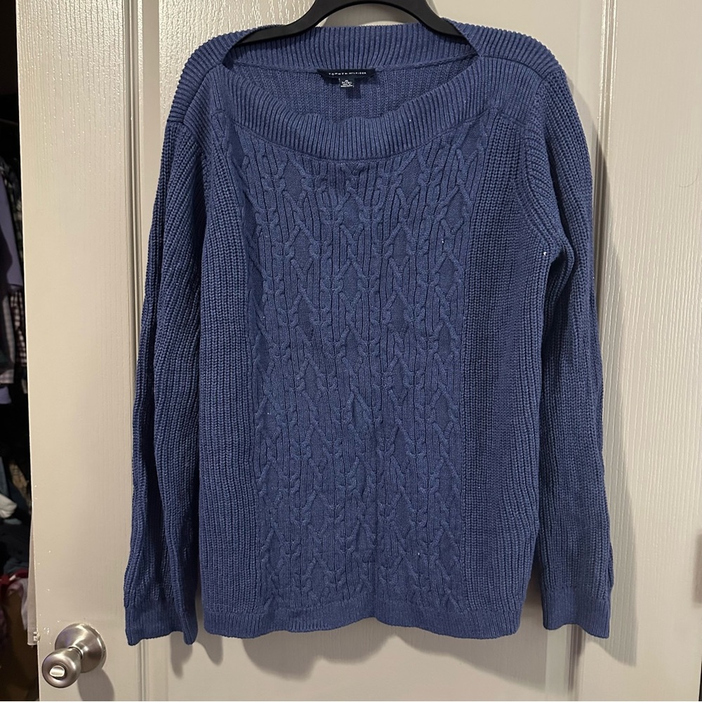 Tommy Hilfiger Navy  Cable Knit Sweater Women XL Casual Cozy Fall Autumn